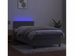 Conjunto Boxspring - 90x190 cm colchón y LED terciopelo claro ES745478^ Hot