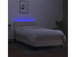 Conjunto Boxspring - 90x190 cm colchón y luces LED tela color ES856349 Crema Clearance