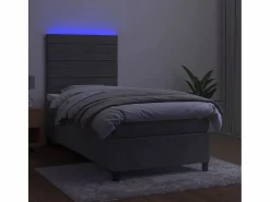 Conjunto Boxspring - 80x200 cm + Somieres + colchón + LED terciopelo claro ES42582 Gris Hot