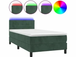 Cama Continental Boxspring|Conjunto Boxspring - 90x200 cm + Somieres + colchón + LED terciopelo oscuro ES42651