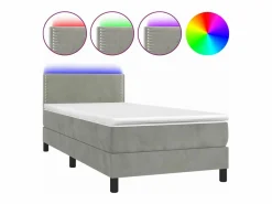 Conjunto Boxspring - 80x200 cm + Somieres + colchón + LED terciopelo ES43929 Gris claro New