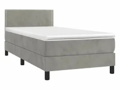 Conjunto Boxspring - 80x200 cm + Somieres + colchón + LED terciopelo ES43929 Gris claro New
