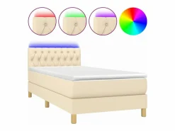 Conjunto Boxspring - 90x190 cm + colchón y LED tela ES931323 Crema Clearance