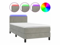 Conjunto Boxspring - 80x200 cm colchón y LED terciopelo claro ES476643 Gris