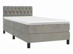 Conjunto Boxspring - 90x190 cm + Somieres + colchón + LED terciopelo claro ES43395^ Sale