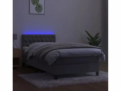 Conjunto Boxspring - 90x190 cm + Somieres + colchón + LED terciopelo claro ES43395^ Sale