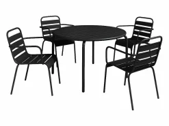 MYLIA Conjunto comedor jardín metal una mesa D.110cm y 4 sillas apilables - - MIRMANDE Negro Hot