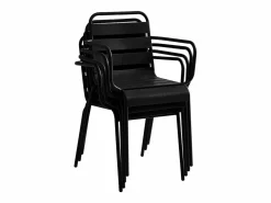 MYLIA Conjunto comedor jardín metal una mesa D.110cm y 4 sillas apilables - - MIRMANDE Negro Hot