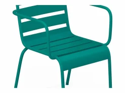 MYLIA Conjunto comedor jardín metal una mesa D.110cm y 4 sillas apilables Azul pato Azul verdoso New