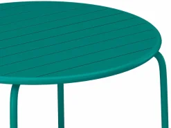 MYLIA Conjunto comedor jardín metal una mesa D.110cm y 4 sillas apilables Azul pato Azul verdoso New
