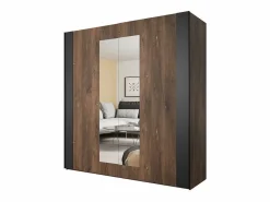 Conjunto Completo de Dormitorio FOX – Armario de 200 cm, Cama de 180x200 con somier incluido, Cómoda, Mesitas de noche – Roble oscuro^Meublorama Clearance