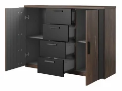 Conjunto Completo de Dormitorio FOX – Armario de 200 cm, Cama de 180x200 con somier incluido, Cómoda, Mesitas de noche – Roble oscuro^Meublorama Clearance