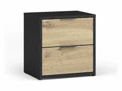 Meublorama Conjunto completo de dormitorio MELODY – Cama con almacenaje 180x200 + armario + cómoda + mesitas de noche – Grafito negro y roble claro – Colchón no incluido Marru00f3n