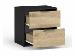 Meublorama Conjunto completo de dormitorio MELODY – Cama con almacenaje 180x200 + armario + cómoda + mesitas de noche – Grafito negro y roble claro – Colchón no incluido Marru00f3n