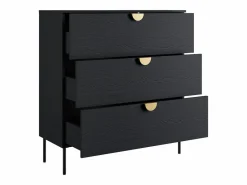 Conjunto completo MONDO – estructurado y dorado – Cama con canapé 180x200 con somier + Armario + Cómoda + 2 mesitas de noche^Meublorama New