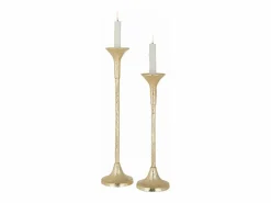 J-Line Portavelas Y Vela|Conjunto de 2 candelabros de aluminio de 47 y 39 cm de altura