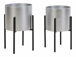 OZAIA Macetero|Conjunto de 2 maceteros con soporte de metal - D.25 x Alt. .39 y D. 23 x Alt. .35.5 - - EDMEE