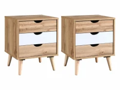 Conjunto de 2 mesitas de noche con 3 cajones, natural y blanco - LURVIA^Vente-unique Hot