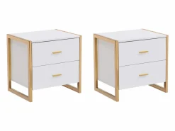 Vente-unique Mesita De Noche|Conjunto de 2 mesitas de noche con 2 cajones MDF lacado y dorado - OMBRELIA de Pascal Morabito