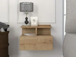 Conjunto de 2 mesitas de noche flotantes con 1 cajón y 1 estante en color natural - AZELNO^Vente-unique Discount
