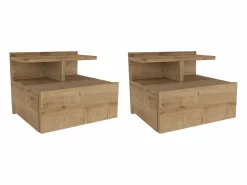 Conjunto de 2 mesitas de noche flotantes con 1 cajón y 1 estante en color natural - AZELNO^Vente-unique Discount