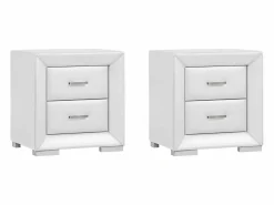 Vente-unique Conjunto de 2 mesitas de noche con cajones en polipiel blanca - CAPITOLE Blanco Clearance
