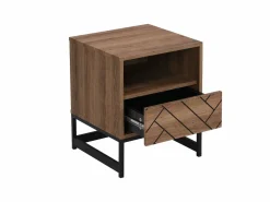 Conjunto de 2 mesitas de noche, 1 cajón y 1 estante abierto, MDF y acero, natural y negro - CARATANA^Vente-unique