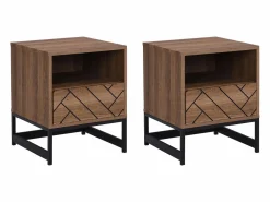 Conjunto de 2 mesitas de noche, 1 cajón y 1 estante abierto, MDF y acero, natural y negro - CARATANA^Vente-unique