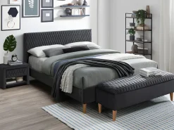 Vente-unique Conjunto de 2 mesitas de noche con cajón y hueco en Terciopelo gris - DANIELE Gris antracita