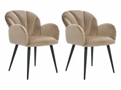Vente-unique Conjunto de 2 sillas con brazos de terciopelo y metal negro - - LANSENA Beige New