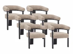 Vente-unique Conjunto de 6 sillas con reposabrazos en tela bouclé y madera de hevea - Topo y negro - LIVELIA Negro / Topo