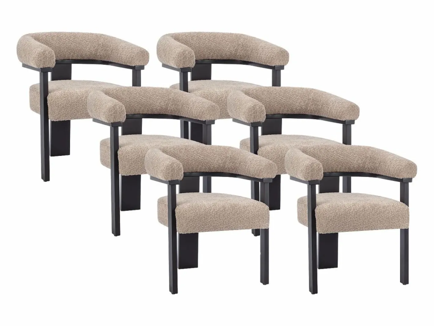 Vente-unique Conjunto de 6 sillas con reposabrazos en tela bouclé y madera de hevea - Topo y negro - LIVELIA Negro / Topo