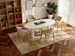 Vente-unique Conjunto de 6 sillas con reposabrazos en tejido bouclé y madera de caucho - Taupe y natural - SOLUNA Topo Sale