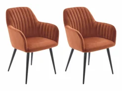 Vente-unique Conjunto de 2 sillas con reposabrazos de terciopelo y metal negro - - ELEANA Terracota Discount