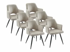 Vente-unique Conjunto de 6 sillas con reposabrazos en tela y metal negro - - KADIJA Beige Discount