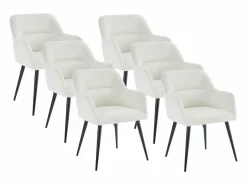 Vente-unique Conjunto de 6 sillas con reposabrazos de tejido bouclé y metal negro - - HEKA Blanco