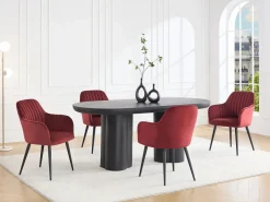 Vente-unique Colección Rouge Passion|Conjunto de 2 sillas con reposabrazos de terciopelo y metal negro - Burdeos - ELEANA