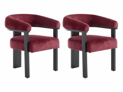 PASCAL MORABITO Colección Rouge Passion|Conjunto de 2 sillas con reposabrazos en tela texturizada y madera de hevea negra - Burdeos - LIVELIA de