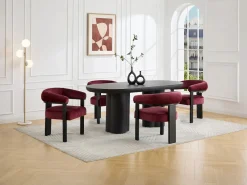 PASCAL MORABITO Colección Rouge Passion|Conjunto de 2 sillas con reposabrazos en tela texturizada y madera de hevea negra - Burdeos - LIVELIA de