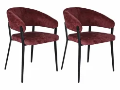 Vente-unique Conjunto de 2 sillas con reposabrazos en tela texturizada y metal negro - Burdeos - AVRELA Granate Online