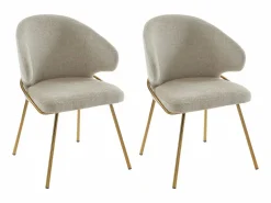 Vente-unique Conjunto de 2 sillas de tela y metal dorado - - LUXIVA Beige Outlet