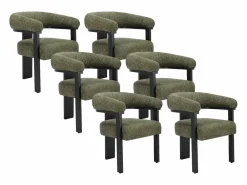 Vente-unique Conjunto de 6 sillas en tela bouclé y madera de hevea - Verde caqui y negro - LIVELIA Negro / Caqui Online