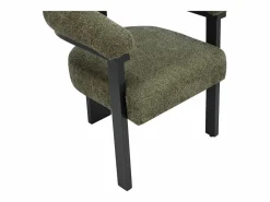 Vente-unique Sillas Y Lotes De Sillas|Conjunto de 2 sillas en tela bouclé y madera de hevea - Verde caqui y negro - LIVELIA