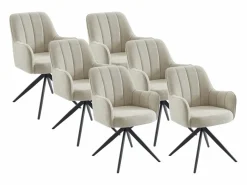 Vente-unique Conjunto de 6 sillas giratorias con reposabrazos en tela y metal negro - - LEJINA Crema Clearance