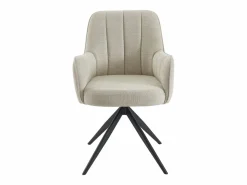 Vente-unique Conjunto de 6 sillas giratorias con reposabrazos en tela y metal negro - - LEJINA Crema Clearance
