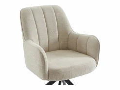 Vente-unique Conjunto de 6 sillas giratorias con reposabrazos en tela y metal negro - - LEJINA Crema Clearance