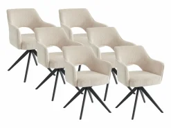 Vente-unique Conjunto de 6 sillas giratorias de terciopelo acanalado y metal negro - - KONYA Crema Outlet