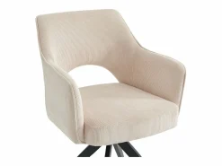 Vente-unique Conjunto de 2 sillas giratorias de terciopelo acanalado y metal negro - - KONYA Crema