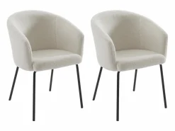 Vente-unique Conjunto de 2 sillas redondeadas de tela rizada y metal - MORONI de Pascal MORABITO Crema Outlet