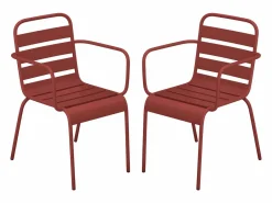 MYLIA Conjunto de 2 sillones de jardín apilables de metal - - MIRMANDE de Rojo Clearance